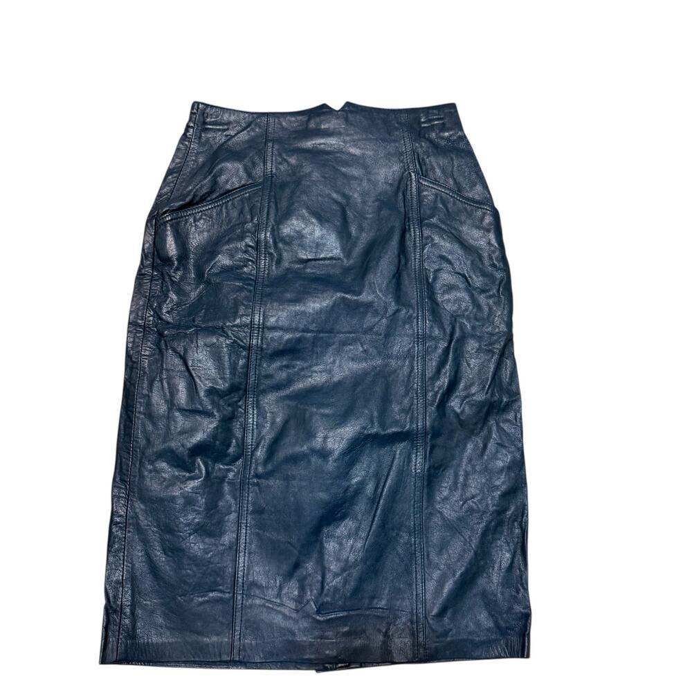 Suzelle Vintage Genuine Leather High-Waisted Midi Pencil Skirt Blue Size 8 NWTs